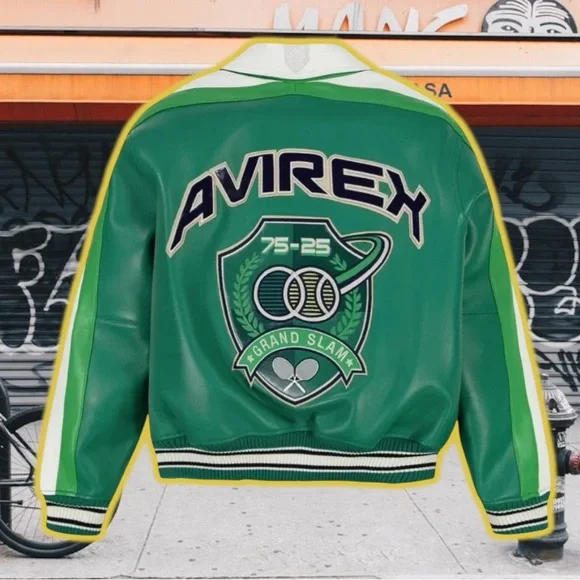 Avirex Green, White, and Yellow Bomber Jacket - Picture 2 of 6